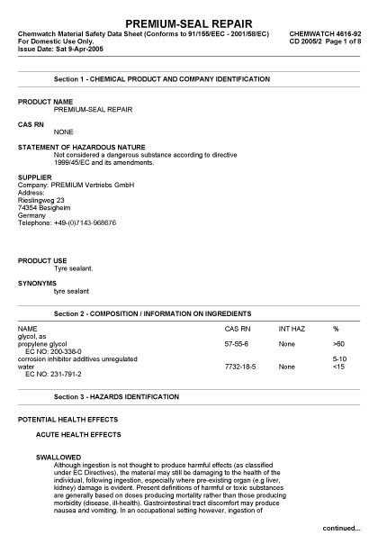 Safety Data Sheet PS-Repair